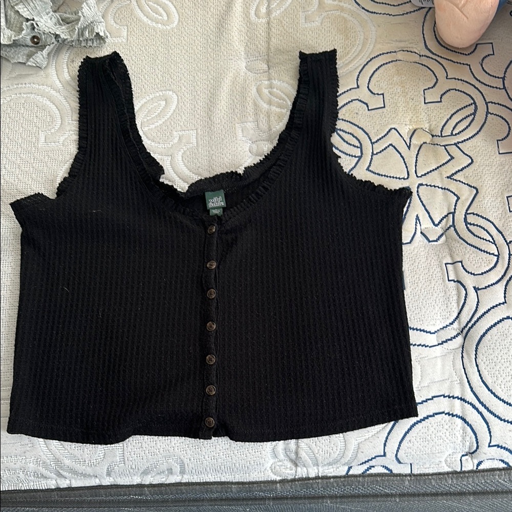 Black Sleeveless Button-Up Top